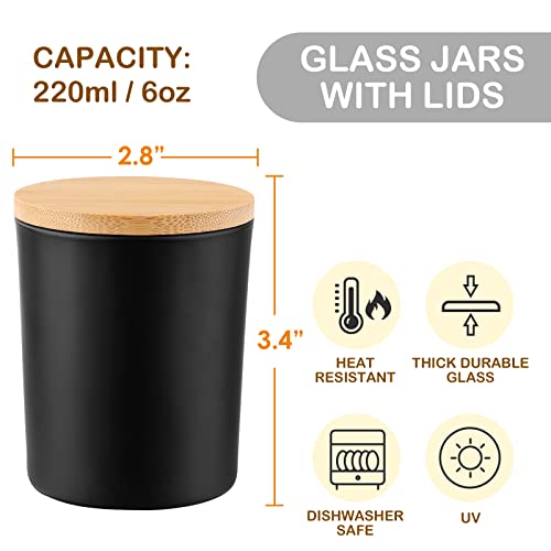 GOTIDEAL 12 Pack 6 OZ Frosted Black Candle Jars with Bamboo Lids for Making Candles Supplies, Bulk Empty Candle Containers Tins Small Glass Jars for - WoodArtSupply