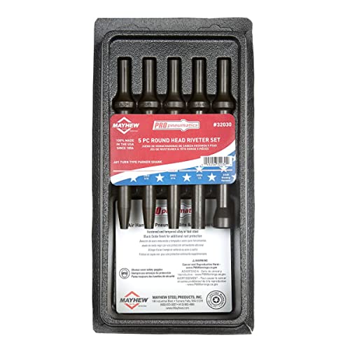 Mayhew Tools 32030 Pneumatic Round Head Riveter Set, Black Oxide Finish, 5-Piece Mayhew Tools
