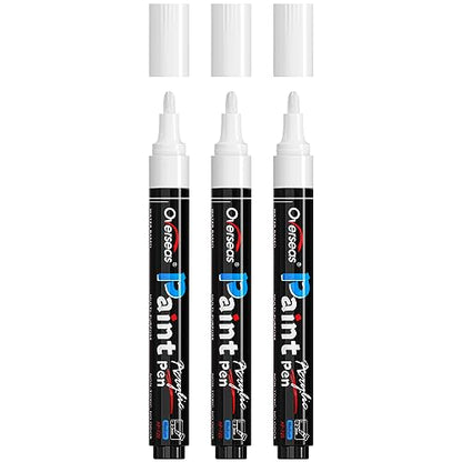 Overseas White Paint Pens Paint Markers - Permanent Acrylic Markers 3 Pack, Water Based, Quick Dry, Waterproof Paint Marker Pen for Rock, Wood,