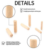 90 Pcs Wooden Dowel Pins, Straight Groove Wooden Dowel Pins with Beveled Ends Tapered, Easy Insertion, for Furniture Door Art Crafts Projects, M6 M8 HexinYigjly