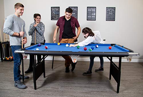 Hathaway Fairmont Portable 6-Ft Pool Table for Families with Easy Folding for Storage, Includes Balls, Cues, Chalk, Blue - WoodArtSupply