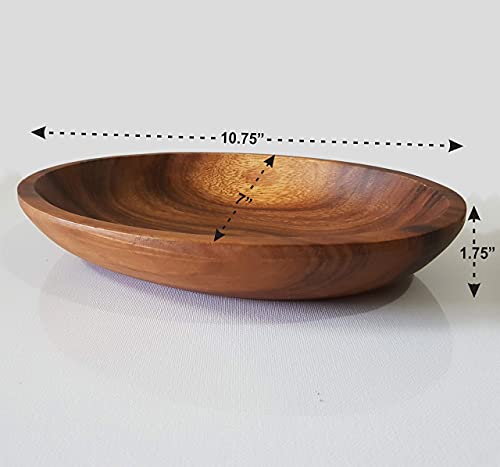 WRIGHTMART Acacia Wood Oval Bowl, Handmade, Rustic Server for Foods, Salads, Fruits, Bread - Dining Table & Kitchen Counter Décor - Entryway Key & WRIGHTMART