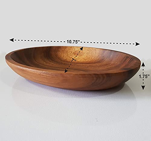 WRIGHTMART Acacia Wood Oval Bowl, Handmade, Rustic Server for Foods, Salads, Fruits, Bread - Dining Table & Kitchen Counter Décor - Entryway Key & - WoodArtSupply