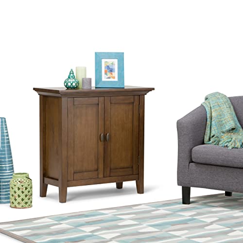 SIMPLIHOME Redmond SOLID WOOD 32 inch Wide Transitional Low Storage Cabinet in Rustic Natural Aged Brown for the Living Room, Entryway and Family SIMPLIHOME