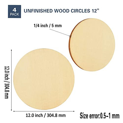 [Upgraded] 4 Pieces 1/4" Thick 12 Inch Round Wood Circles,Unfinished Round Wooden Discs Wood Rounds Wood Plaque Circle Boards Cutouts for Door - WoodArtSupply