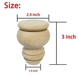 Btibpse 3 Inch Wooden Furniture Legs, Solid Wood Unpainted Replacement Furniture Legs, Cabinet Legs/Desk/Sofa/Bookcase Bun Feet, DIY Wooden Round Btibpse