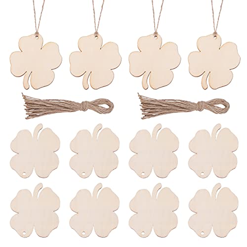 PRETYZOOM 20pcs St. Patricks Day Wood Shamrock Cutouts Clover Shape DIY Making Crafts Hanging Adornments St. Patricks Party Decoration - WoodArtSupply