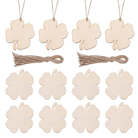PRETYZOOM 20pcs St. Patricks Day Wood Shamrock Cutouts Clover Shape DIY Making Crafts Hanging Adornments St. Patricks Party Decoration PRETYZOOM