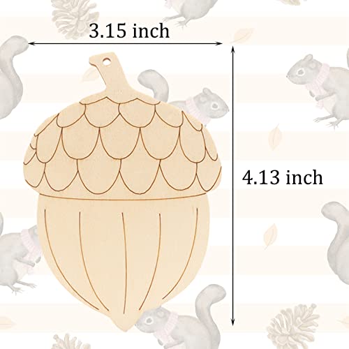 25 Pieces Thanksgiving Unfinished Wooden Cutouts Wooden Acorn Pine Cones Shaped Ornaments Wood DIY Crafts Gift Tags with Hemp Ropes for Fall Harvest
