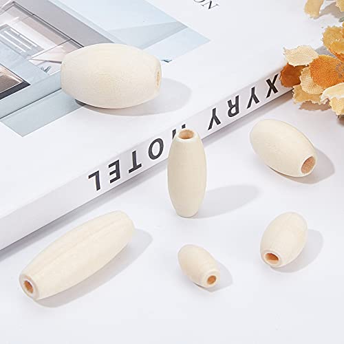 OLYCRAFT 210PCS Oval Wood Beads Natural Wooden Beads Mixed Size Unfinished Wooden Barrel Beads, Wood Loose Spacer Beads for Jewelry Making DIY OLYCRAFT