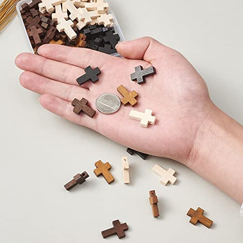 KISSITTY 100Pcs/box Wooden Cross Charms 4 Colors Natural Unfinished Wood Cross Crafts Beads Small Cross Charms Pendants Hole: 1.8mm for Necklace KISSITTY