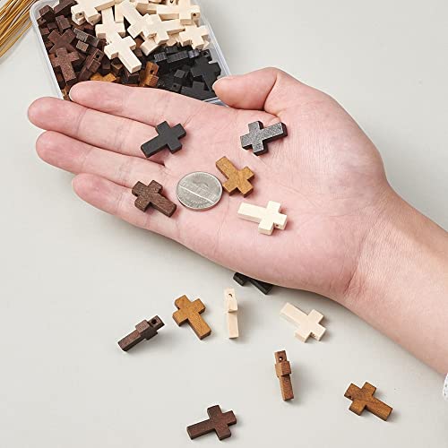 KISSITTY 100Pcs/box Wooden Cross Charms 4 Colors Natural Unfinished Wood Cross Crafts Beads Small Cross Charms Pendants Hole: 1.8mm for Necklace - WoodArtSupply