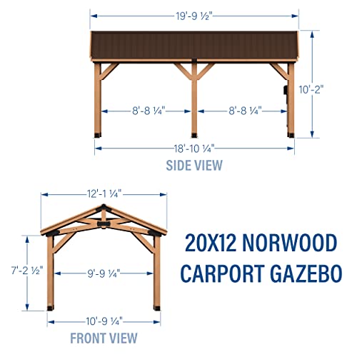 Backyard Discovery Norwood 20 ft. x 12 ft. All Cedar Wooden Carport Pavilion Gazebo with Hard Top Steel Roof Backyard Discovery