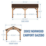 Backyard Discovery Norwood 20 ft. x 12 ft. All Cedar Wooden Carport Pavilion Gazebo with Hard Top Steel Roof Backyard Discovery