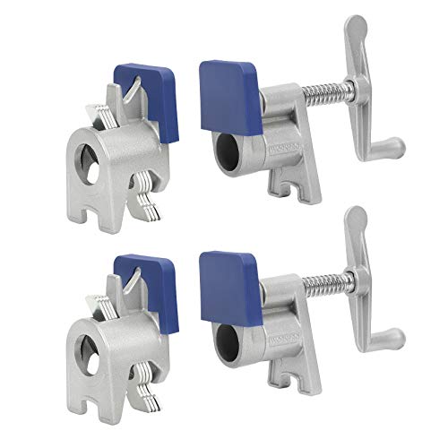 WORKPRO 2-Pack 3/4'' Pipe Clamps, Wood Gluing Pipe Clamp Set with H-shaped Feet, Lightweight Cast Aluminum Wood Clamps Quick Release for Woodworking,