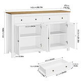 FOTOSOK Sideboard Buffet Cabinet with Storage, 55" Large Kitchen Storage Cabinet with 2 Drawers and 4 Doors, Wood Coffee Bar Cabinet Buffet Table FOTOSOK