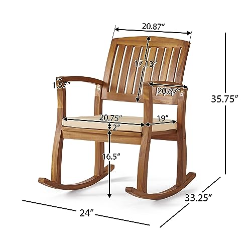 Christopher Knight Home Selma Acacia Rocking Chair with Cushion, Teak Finish - WoodArtSupply