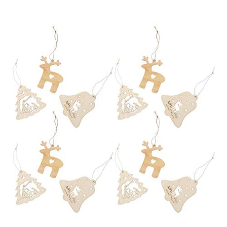 Happyyami 30Pcs Shop Decoration Christmas Wood Crafts Hanging Christmas Decorations Christmas Bag Fillers DIY Christmas Ornament Crafts Unfinished Happyyami