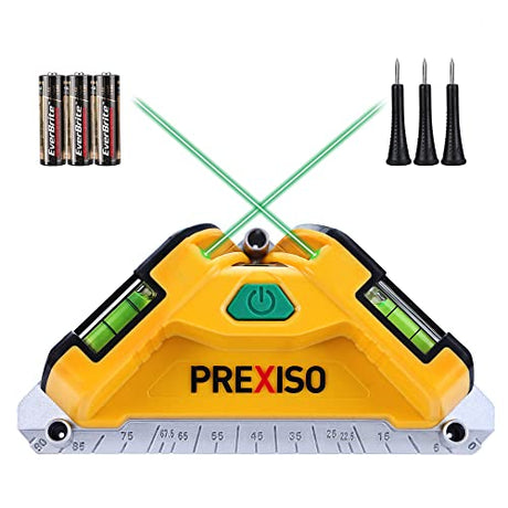 PREXISO Square Laser-65Ft Green Beam Floor Tile Laser Level, Tile Laser Line Projection, Angle 90 degree Aluminum Base Magnetic Level Square Built-In Prexiso