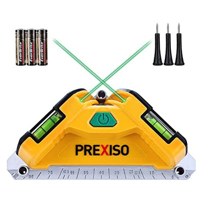 PREXISO Square Laser-65Ft Green Beam Floor Tile Laser Level, Tile Laser Line Projection, Angle 90 degree Aluminum Base Magnetic Level Square Built-In