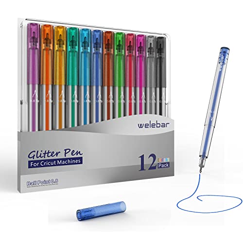 Welebar Glitter Gel Pen Set for Cricut Maker 3/Maker/Explore 3/Air 2/Air, 0.8 Tip Glitter Pen Set of 12 Pack Medium Point Pen, Writing, Drawing, Welebar