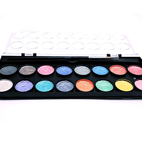 MONT MARTE Metallic Watercolor Set, Pearl Paint, 17 Piece, 16 Vibrant Colors, 1 Paint Brush MONT MARTE