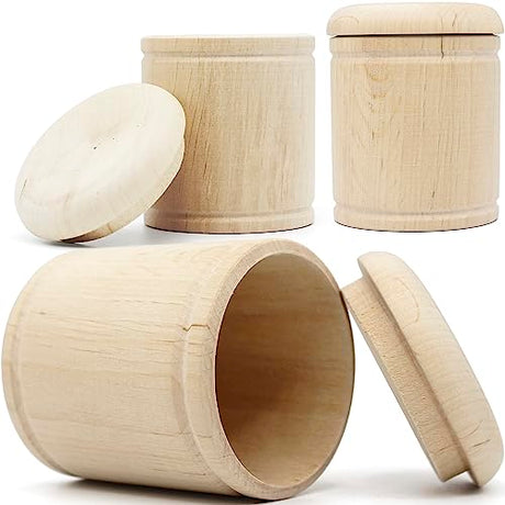 AEVVV 3pcs 2.8''x2'' Round Wooden Box with Lid Trinket Box Wedding Jewelry Box Decorative Boxes DIY Storage Trinket Bearer Container Case Wood Ring AEVVV