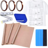 YOUlDIANZI Sublimation Shirts Tool Kits - 4 T Shirt rulers, 3Pack Teflon Sheet for Heat Press 16 x 20in - 3 Rolls Heat Resistant Tape,1 Tape YOUlDIANZI