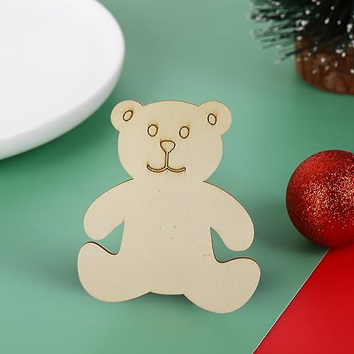 32 Pack Wood Bear Cutouts Unfinished Wooden Bear Hanging Ornaments DIY Bear Craft Gift Tags for Thanksgiving Christmas Home Party Decoration Craft