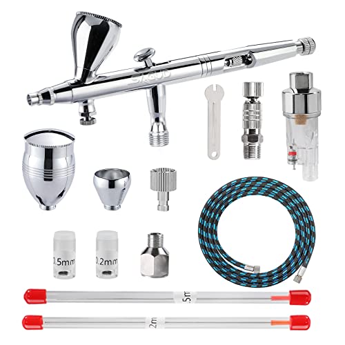 SAGUD Professional Airbrush Kit, Dual-Action Gravity Feed Air Brush Gun with 0.2 0.3 0.5mm Nozzles Needles for Shoes,Cake,Nails,Body,Hobby. - WoodArtSupply