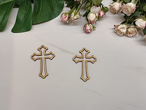20pcs of Cross Wood Outline Shape,Cross Cake Charm Topper,Laser Cut Unfinished Wood,Antiochian Cross,Christian Cross Crafts (3'', Wood) RUIXUAN