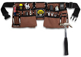 11 Pocket Brown and Black Heavy Duty Construction Tool Belt, Work Apron, Tool Pouch, with Poly Web Belt Quick Release Buckle - Adjusts from 33” GlossyEnd