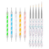 Gembityful Nail Dotting Tools 10 Pcs Kit 5 pcs Double-end Nail Dotting tools and 5 Pcs Nail Liner Brushes GEMBITYFUL