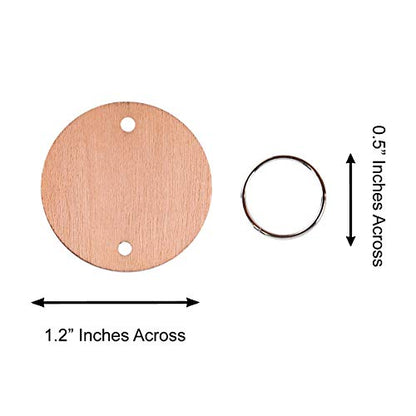 100 Wood Rounds and 100 Key Rings Wooden Circle Discs with Holes and Ring Clips for Birthday Board Tags, Homemade DIY Gifts, Arts & Crafts (1" Inch)