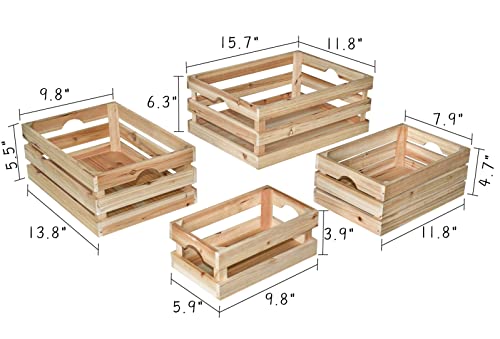 JUMBO HUMBLE Large Wooden Crates Unfinished Set of 4 Storage Crates, Decorative Wood Storage Crates for Display Rustic, Nesting Wood Container Boxes JUMBO HUMBLE