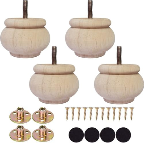 Btibpse 2 Inch Wooden Furniture Legs, Solid Wood Unpainted Replacement Furniture Legs, Ottoman/Loveseat Replacement Legs, Cabinet Btibpse