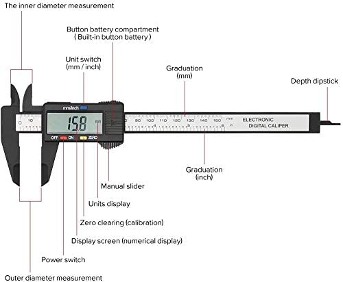 Digital Caliper, PINKJOY 0-6" Calipers Measuring Tool - Electronic Micrometer Caliper with Large LCD Screen, Auto-Off Feature, Inch and Millimeter - WoodArtSupply