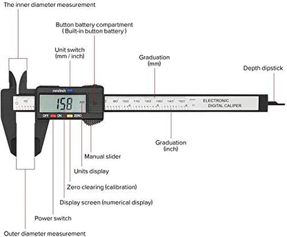 Digital Caliper, PINKJOY 0-6" Calipers Measuring Tool - Electronic Micrometer Caliper with Large LCD Screen, Auto-Off Feature, Inch and Millimeter - WoodArtSupply