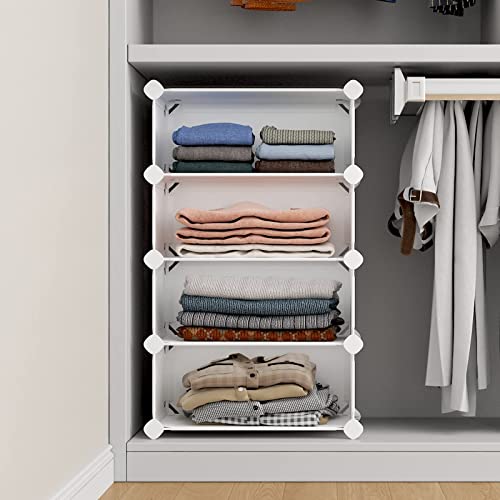 VIPZONE 4 Tier Closet Shelf, 12 inches Deep Stackable Closet Storage Shelves for Clothes,Easy Assembly Organizer Plastic Shelf Rack for Bedroom,White - WoodArtSupply