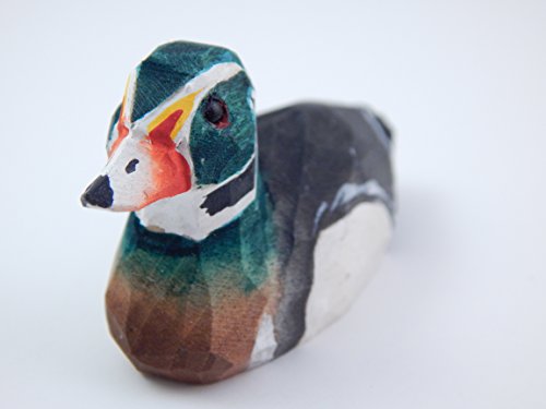 Selsela Wood Drake Duck Keychain Ring Hook Clip Charm Miniature Wood Mini Figurine Small Animal Selsela