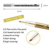 YOOHO Paint Pen Gold Silver Metallic Permanent Acrylic Markers Set for Fabric Glass Rock Wooden Ceramic Leather Tire Painting, 0.7mm Extra Fine Tip YOOHO