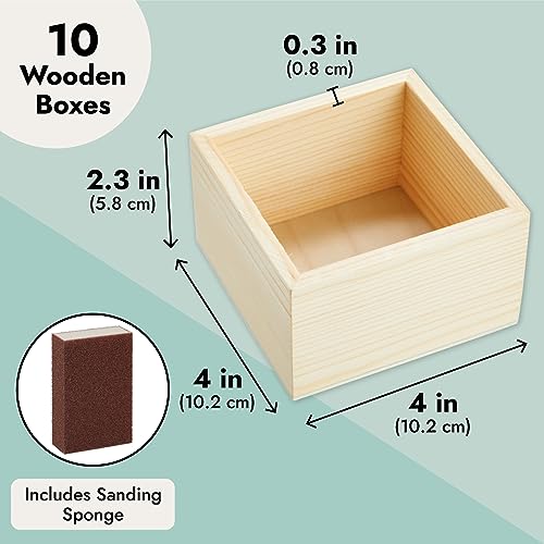 Bright Creations 10 Unfinished Small Wooden Boxes for Crafts with 1 Sanding Sponge (4 In, 11 Pieces) Bright Creations