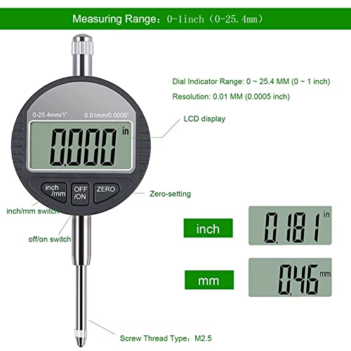 HDLNKAK Table Saw Digital Dial Indicator Gauge, for Aligning and Calibrating Work Shop Machinery Like Table Saws, Band Saws and Drill Presses HDLNKAK