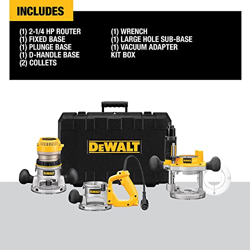 DEWALT Router, Fixed/Plunge Base Kit, 12-Amp, 2-1/4-HP (DW618B3) DEWALT