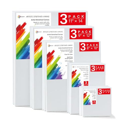 12 Pack Stretched Canvases for Painting with 11x14, 9 x12, 8x10, 5x7(3 –  WoodArtSupply