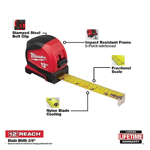 MILWAUKEE 12 Ft. Compact Tape Measure - WoodArtSupply