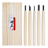 KAKURI Japanese Wood Carving Knife Set (5 Pcs) Made in Japan, Professional Wood Carving Tools for Linoleum Carving, Linocut, Printmaking, AOGAMI Blue KAKURI