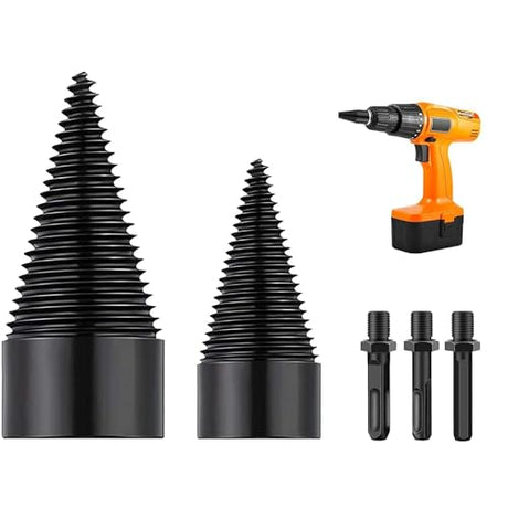 Firewood Log Splitter, Drill Bit Wood Splitter, 5PCS Detachable Wood Splitting Drill Bit with Round + Hex + Square Shank, 42mm+32mm Heavy Duty Zzunkn