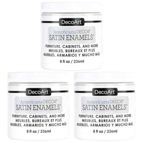 DecoArt Americana Decor Satin Enamels Acrylic Paint, Pure White, ADSA02, 8 fl oz, Jar (3 Pack) DecoArt