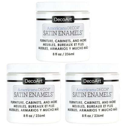 DecoArt Americana Decor Satin Enamels Acrylic Paint, Pure White, ADSA02, 8 fl oz, Jar (3 Pack) - WoodArtSupply